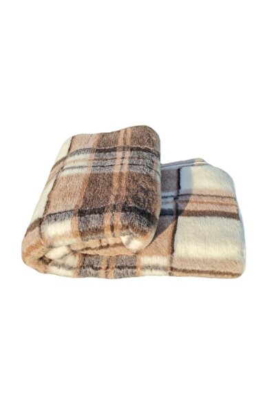 INNY Jacquard wool blanket 200x220 wool blanket in cream brown plaid