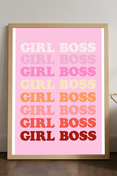 Duvarda Αφίσα Girl Boss με φυσικό ξύλινο πλαίσιο, διακοσμητική ζωγραφική τοίχ...