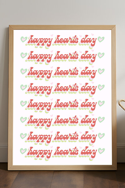 Duvarda Poster cu ramă din lemn Happy Hearts Day, pictură decorativă pozitivă...