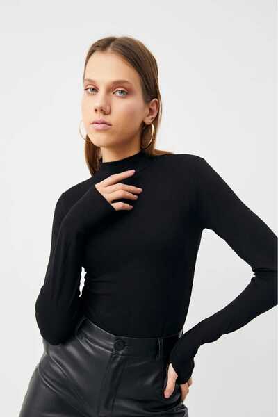 ikomteks Women's Finger Detailed Bodysuit