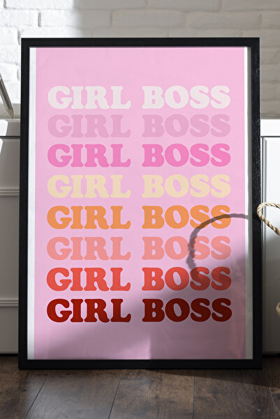 Duvarda Αφίσα Girl Boss με φυσικό ξύλινο πλαίσιο, διακοσμητική ζωγραφική τοίχ...