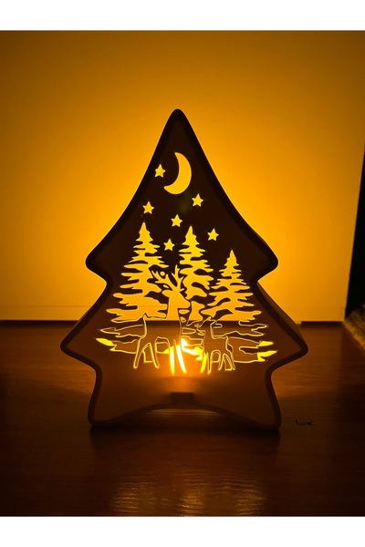Arthesia 3D LED Işıklı Çam Ağacı Yılbaşı Dekoru – Ay ve Geyik Figürlü Gece La...