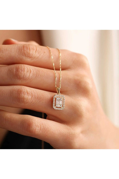 CAXBERN قلادة نسائية من الذهب الصلب بحجر الزركون