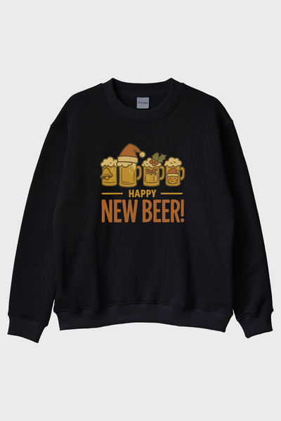 Generic Brand سويت شيرت Happy New Beer ذو الرقبة الدائرية باللون الأسود