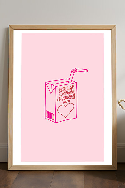 Duvarda Αφίσα με φυσικό ξύλινο πλαίσιο Self Love Juice, Διακοσμητικό ροζ πίνα...