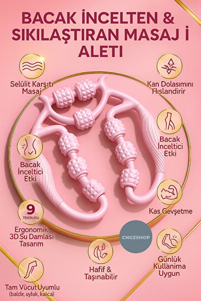 CNGZSHOP Bacak İncelten & Sıkılaştıran Masaj Aleti – Pembe & Mor | 9 Tekerlek...