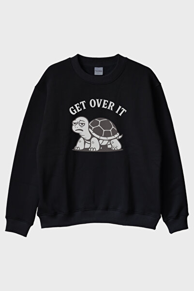 Generic Brand Get over It Turtle Printed Black Crew Neck Sweatshirt