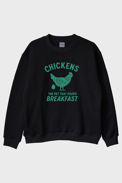 Generic Brand The Chickens Design Printed Black Crew Neck Sweatshirt