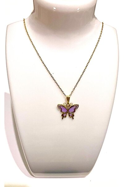 ak-ha takı tasarım mavi-yeşil-mor zirkon taşlı inci detaylı gold çelik kelebe...