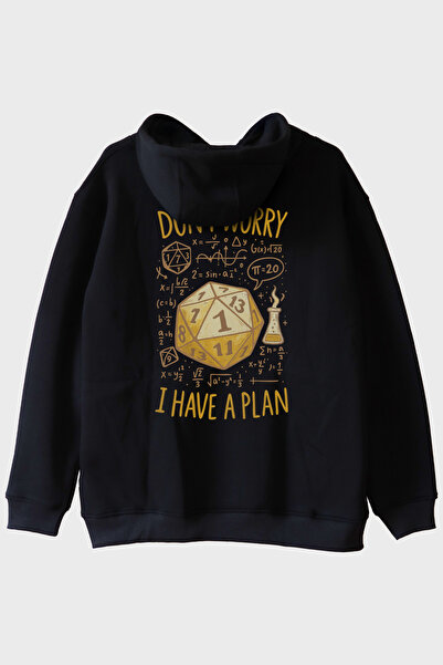 NUUGG هودي أسود بطباعة 'لا تقلق، لدي خطة' من إسبرييل د20 زار
