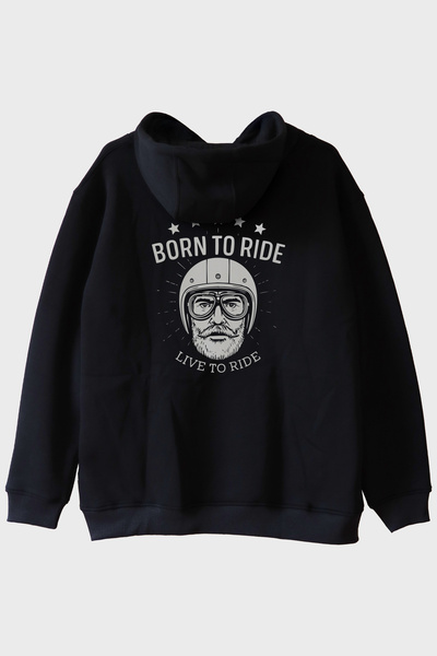 Generic Brand هوديي أسود بتصميم دراجة نارية من Born to Ride Live To Road مطبوع