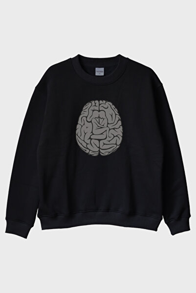 Generic Brand Brain Graphic Printed Black Crew Neck Sweatshirt