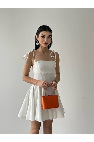 ETİKAFASHION Fiyonk Askılı Pileli Mini Elbise