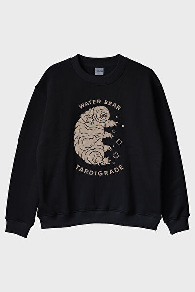 Generic Brand Water Bear Tardigrade Printed Black Crew Neck Sweatshirt