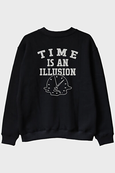Generic Brand Time Is an Illusion Printed Minimalist Black Crew Neck Sweatshirt