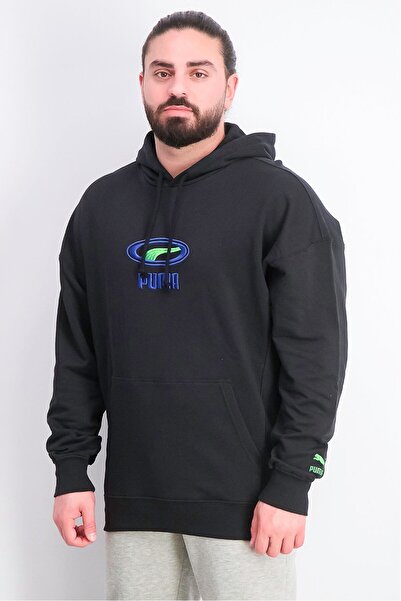 Puma Men Regular Fit Long Sleeve Embroidered Hoodies Sweater, Black