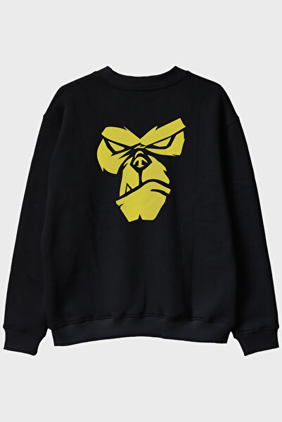 NUUGG سترة مطبوع ذات ياقة دائرية باللون الأسود مع وجه غوريلا أصفر لامع على الأرض