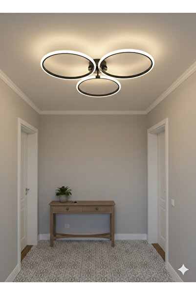 YURDUGÜL Siyah Kasa 3 Halkalı Plafonyer – Üç Renk Ayarlı Modern Tavan Aydınlatma
