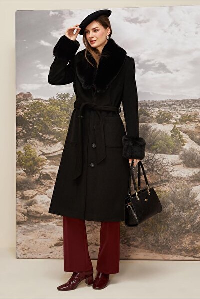 Alvina Coat with Belt and Fur Detail 90613