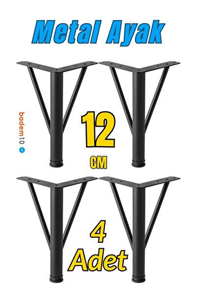 Badem10 Üçgen 12 cm Siyah 4 ADET Metal Mobilya Ayağı Modern Koltuk Kanepe Day...