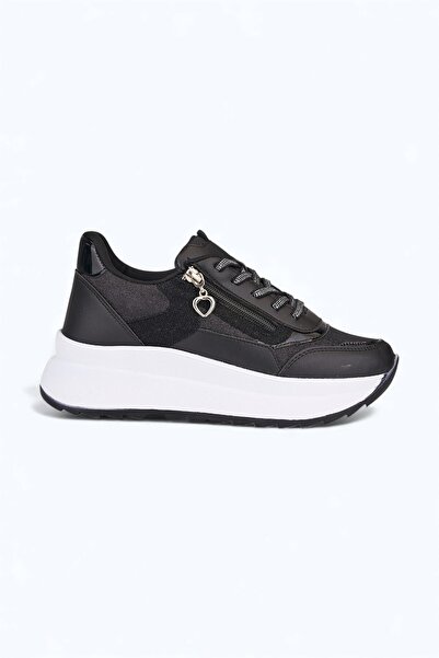 Nstil Daily Women's Sports Shoes Glitter Detailed Lace-Up Zippered Lightweight Thick Sole Sneaker 0846