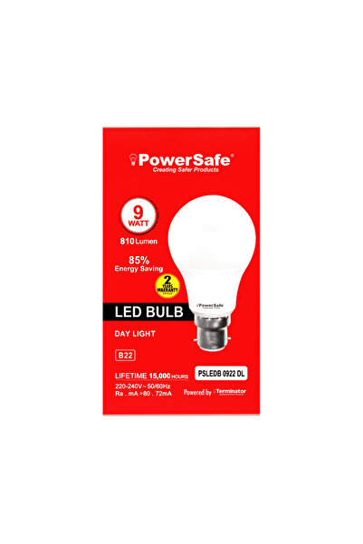 POWER SAFE مصباح LED بقوة 9 واط، ضوء نهاري، قاعدة B22، مزود بحماية من زيادة ا...