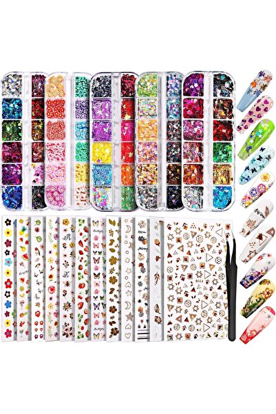 Arabest مجموعة من 12 ورقة من ملصقات فنية مزينة برقائق لامعة ثلاثية الأبعاد، و...