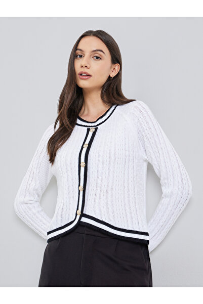 Take Two By Styli White Knit Buttoned Cardigan