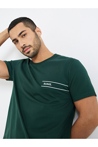 Styli Men Green Minimalist Print Crew Neck T-Shirt