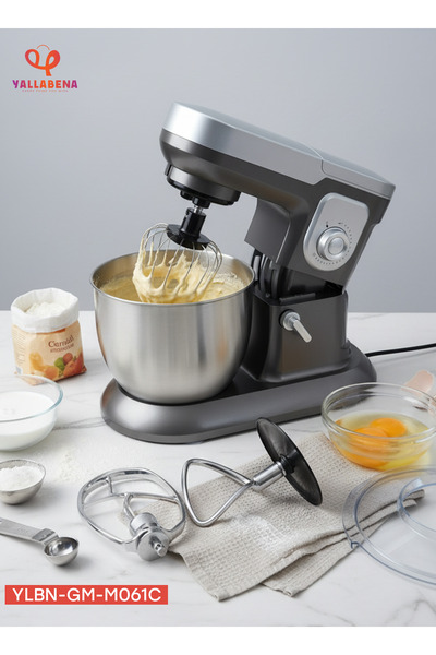 Yallabena 1600W Stand Mixer with 6.5L Stainless Steel Bowl Variable Speed + Pulse | Anti-Splash Lid