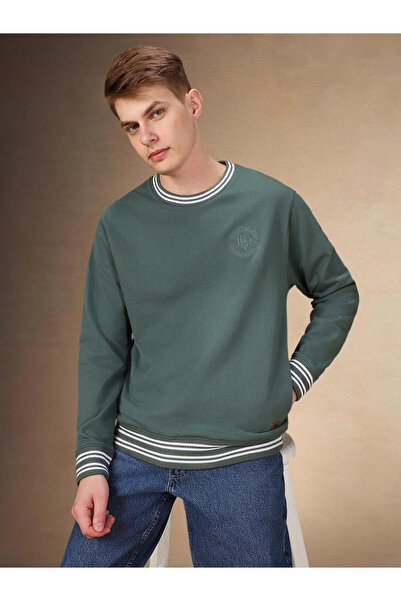Dennis Lingo By Styli Men Olive Green Cotton Round Neck Sweatshirt