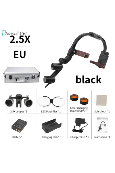 Choice11 Black 2.5X EU plug Dental LED Headlight Binocular Loupes Deasin 2.5X...