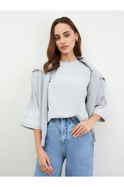 Styli Grey Oversized Slogan Print T-Shirt