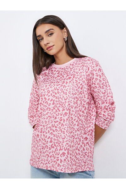 Styli Pink Leopard Print Long Sleeve T-Shirt