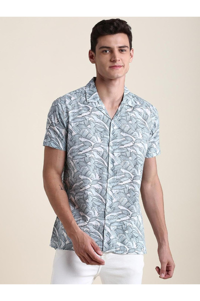 Dennis Lingo By Styli Men Floral Printed Cuban Collar Cotton Shirt