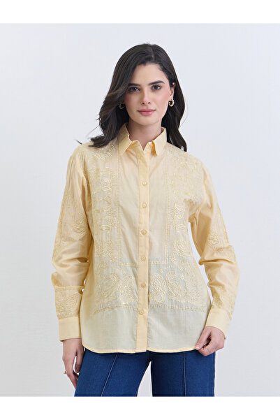 Styli Yellow Embroidered Regular Fit Shirt