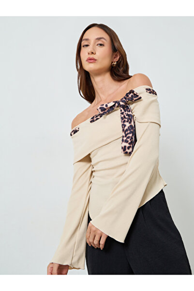 Take Two By Styli Women Beige Off Shoulder Leopard Print Top
