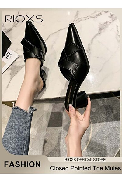 RIOXS صنادل نسائية مفتوحة من الخلف، ذات مقدمة مدببة مغلقة، بدون أربطة أو كعب،...