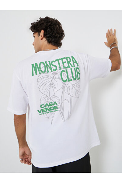 Styli Men White Graphic Print Oversized Jersey T-Shirt