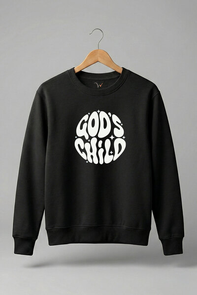 WİDİ God's Child Script cu imprimeu bumbac 100% Regular Fit guler rotund Hanorac de iarnă cu bumbac 100% fire