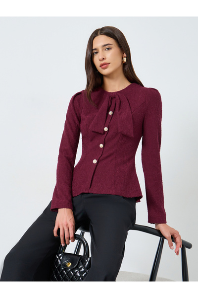 Take Two By Styli Textured Tie-Up Button Front Long Sleeve Top