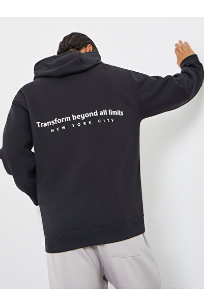 Styli Embroidered Black Relaxed Fit Fleece Hoodie