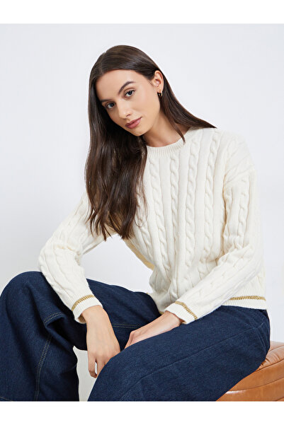 Take Two By Styli Solid Long Sleeve Cable Knitted Sweater