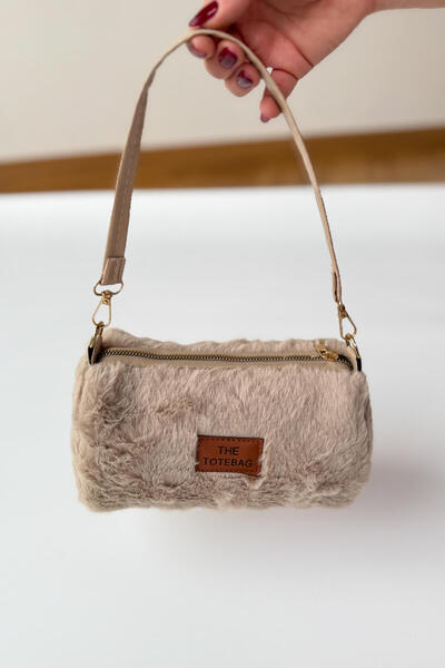 Cappmoda ÇNT-3040 Taş Rengi Silindir Kürklü Çanta