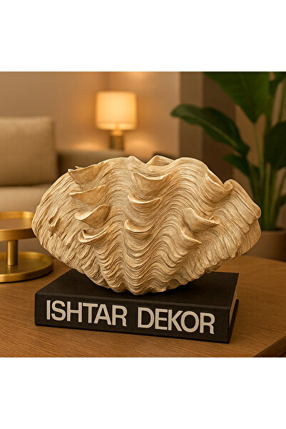 İSHTAR DEKOR DEKORATİF İSTİRİDYE VAZO - TRAVERTEN RENK