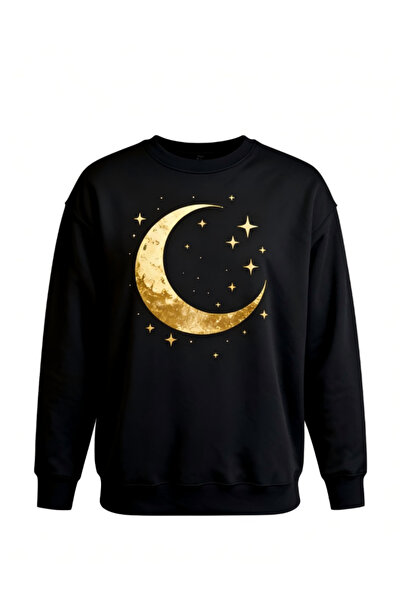 CozyhomeVIP Men's Trendy Black Hoodie Crescent Moon Print Loose Casual Style