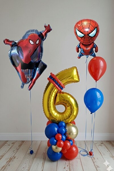 PARTİAVM 6 Yaş Gold Rakam Balonlu Örümcek Adam Doğum Günü Balon Seti Altın Ra...