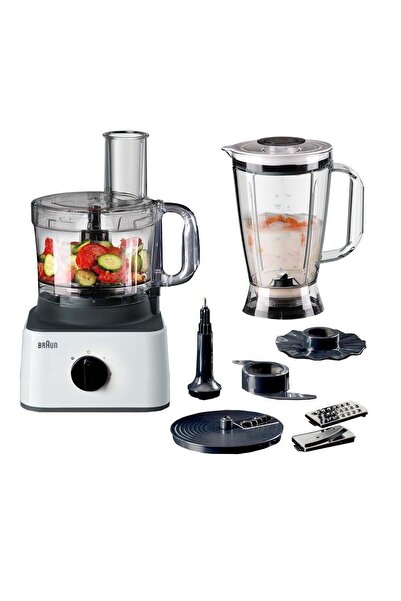 Braun Food Processor 8-in-1 FP0132, 750W, 2.1L Bowl, 1.8L Blender (White)