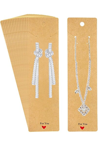 naturevo 50 Adet Kraft Uzun Takı Kartı — 21×5.5 cm For You Tasarım Küpe – Kolye – Bileklik Kartı