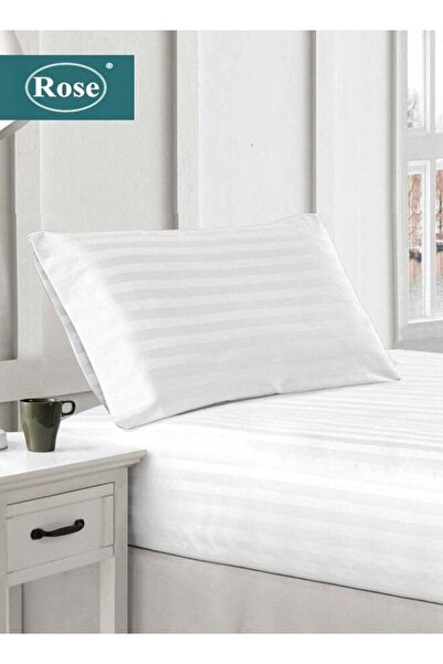 Rose Luxurious Hotel Stripe Fitted Sheet & Pillow Case Set, Microfiber, Extra Twin 120x200 cm, White